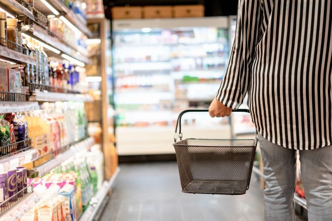Women walking choose products in supermarkets, ready-to-eat food